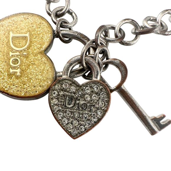 Christian Dior Silver Hear and Key Charm Bracelet with Dust Bag, Box & Documents - Picture 1 of 16